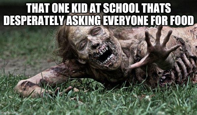 the truth | THAT ONE KID AT SCHOOL THATS DESPERATELY ASKING EVERYONE FOR FOOD | image tagged in walking dead zombie,expectation vs reality,reality,so true memes,memes | made w/ Imgflip meme maker