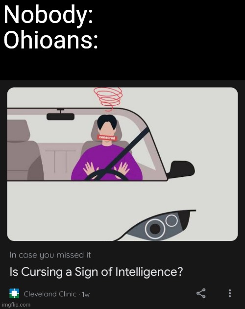 Fun fact Ohioans are more likely to cuss than citizens of any other state | Nobody:
Ohioans: | image tagged in stupid,cussing,ohio,america,funny,memes | made w/ Imgflip meme maker