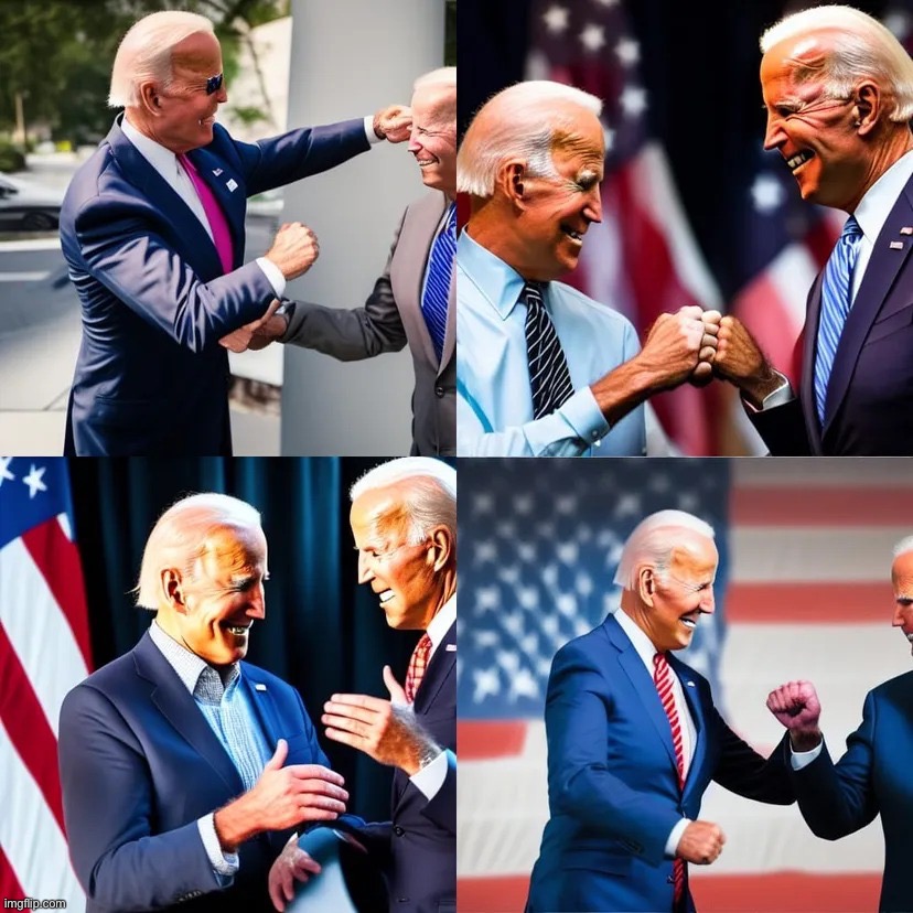 Joe Biden fist-bumps himself | image tagged in joe biden fist-bumps himself | made w/ Imgflip meme maker