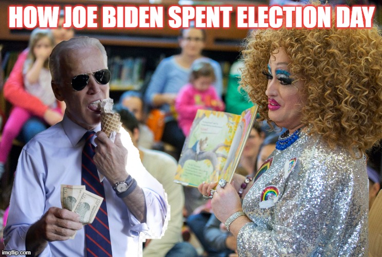 Ice Cream Party | HOW JOE BIDEN SPENT ELECTION DAY | image tagged in biden,ice cream | made w/ Imgflip meme maker