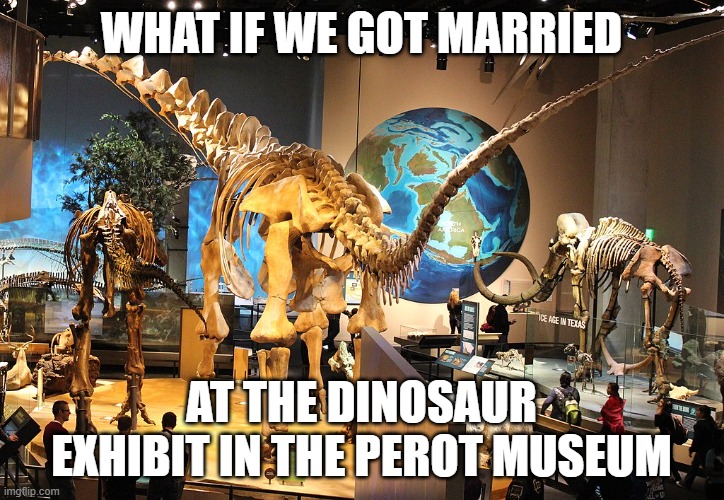 WHAT IF WE GOT MARRIED; AT THE DINOSAUR EXHIBIT IN THE PEROT MUSEUM | made w/ Imgflip meme maker