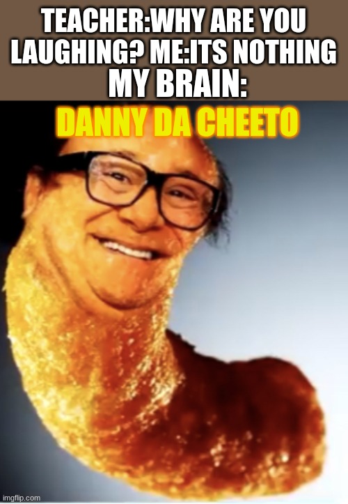 Danny da cheeto | MY BRAIN:; TEACHER:WHY ARE YOU LAUGHING? ME:ITS NOTHING; DANNY DA CHEETO | image tagged in danny da cheeto | made w/ Imgflip meme maker