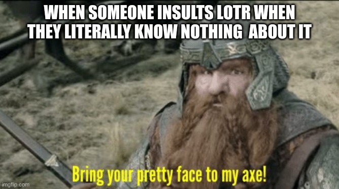 gimli | WHEN SOMEONE INSULTS LOTR WHEN THEY LITERALLY KNOW NOTHING  ABOUT IT | image tagged in memes | made w/ Imgflip meme maker