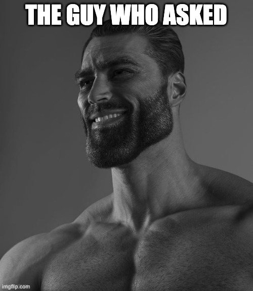 Giga Chad | THE GUY WHO ASKED | image tagged in giga chad | made w/ Imgflip meme maker