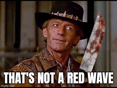 THATS NOT A RED WAVE! OOPS | THAT'S NOT A RED WAVE | image tagged in thats not a,red,wave,crocodile dundee,knife,blues | made w/ Imgflip meme maker