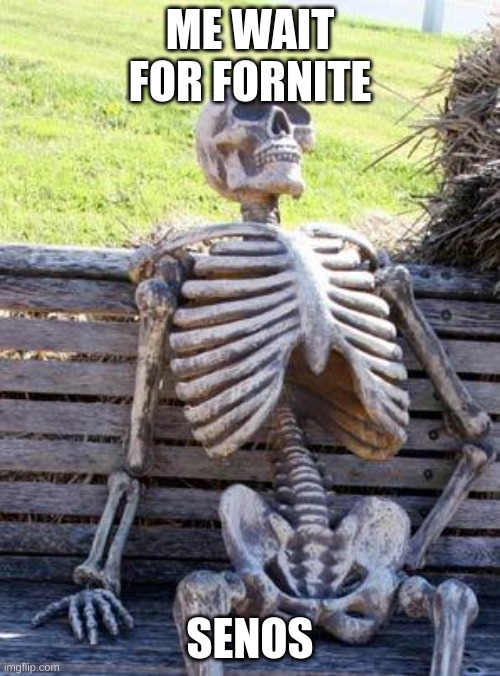 dad with milk donts not come back | ME WAIT FOR FORNITE; SENOS | image tagged in memes,waiting skeleton | made w/ Imgflip meme maker