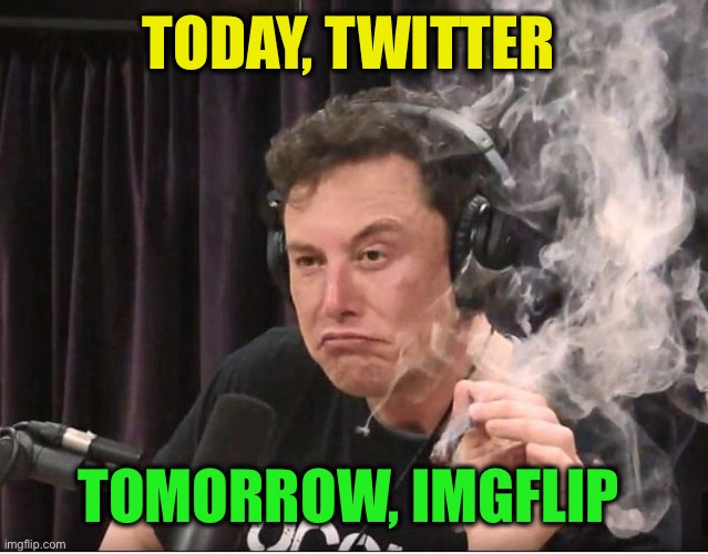Elon Musk smoking a joint | TODAY, TWITTER TOMORROW, IMGFLIP | image tagged in elon musk smoking a joint | made w/ Imgflip meme maker