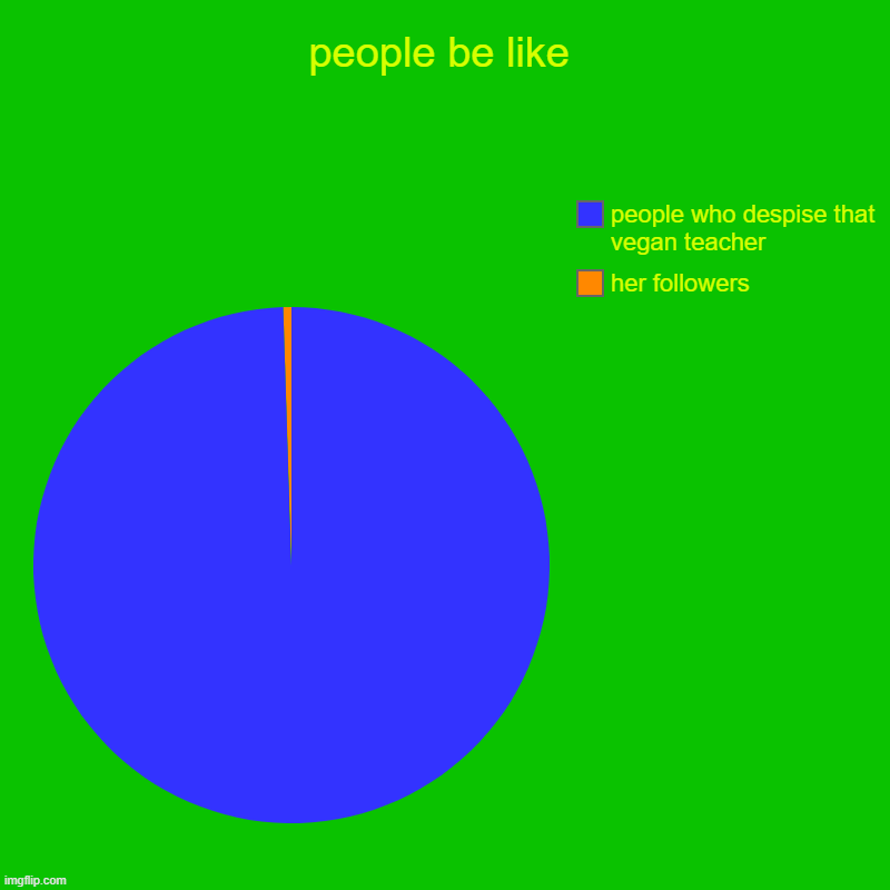 people be like | her followers, people who despise that vegan teacher | image tagged in charts,pie charts | made w/ Imgflip chart maker