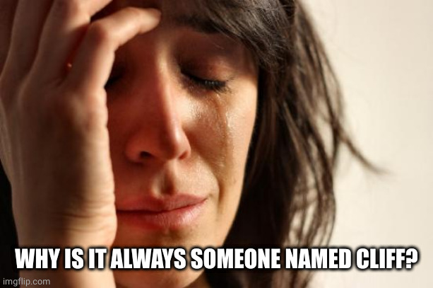 First World Problems Meme | WHY IS IT ALWAYS SOMEONE NAMED CLIFF? | image tagged in memes,first world problems | made w/ Imgflip meme maker