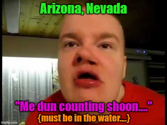 Learn to count, please |  Arizona, Nevada; "Me dun counting shoon...."; {must be in the water....} | image tagged in elections,vote fraud,incompetence,donald trump | made w/ Imgflip meme maker