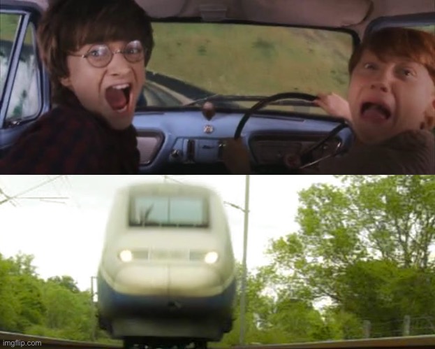 TGV Chasing Harry and Ron Weasly | image tagged in tom chasing harry and ron weasly,memes,train,trains,tgv,funny | made w/ Imgflip meme maker