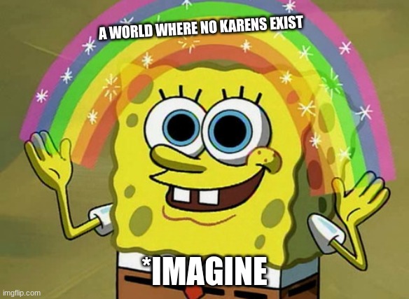 Imagination Spongebob | A WORLD WHERE NO KARENS EXIST; *IMAGINE | image tagged in memes,imagination spongebob | made w/ Imgflip meme maker