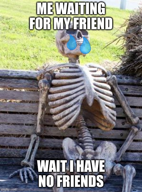 Waiting Skeleton | ME WAITING FOR MY FRIEND; WAIT I HAVE NO FRIENDS | image tagged in memes,waiting skeleton | made w/ Imgflip meme maker