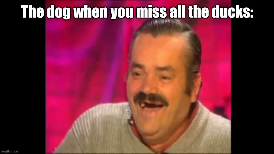 I hate that dog | The dog when you miss all the ducks: | image tagged in spanish laughing guy risitas,duck hunt | made w/ Imgflip meme maker