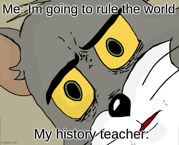 meme is cool | Me: Im going to rule the world; My history teacher: | image tagged in memes,unsettled tom | made w/ Imgflip meme maker