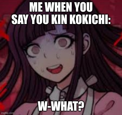 what? | ME WHEN YOU SAY YOU KIN KOKICHI:; W-WHAT? | image tagged in mikan you what mate | made w/ Imgflip meme maker