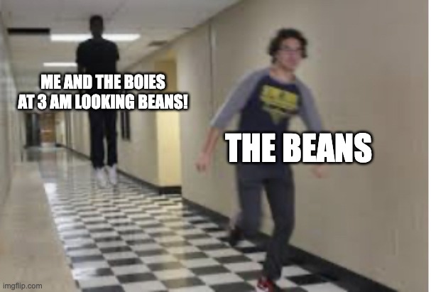 BEAN | ME AND THE BOIES AT 3 AM LOOKING BEANS! THE BEANS | image tagged in running down hallway,beans,3am,chaos,funny,me and the boys at 3 am | made w/ Imgflip meme maker