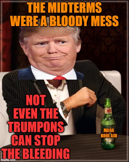 The Most Interesting Man In The World Meme | THE MIDTERMS WERE A BLOODY MESS NOT EVEN THE TRUMPONS CAN STOP THE BLEEDING MAGA KOOL AID | image tagged in memes,the most interesting man in the world | made w/ Imgflip meme maker