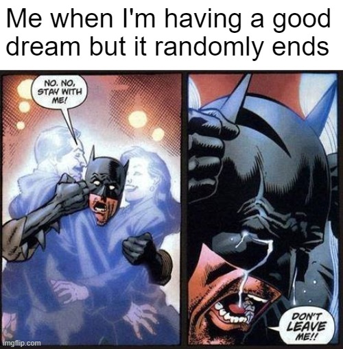 this actually happened last night | Me when I'm having a good dream but it randomly ends | image tagged in batman don't leave me | made w/ Imgflip meme maker