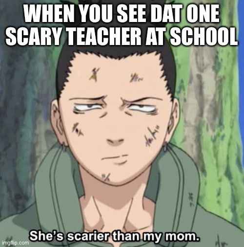 Yea, this is what I’ll think too | WHEN YOU SEE DAT ONE SCARY TEACHER AT SCHOOL | image tagged in she's scarier than my mom,teachers,shikamaru,memes,that moment when,naruto shippuden | made w/ Imgflip meme maker