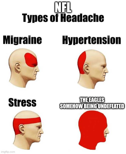 are you kidding me | NFL; THE EAGLES SOMEHOW BEING UNDEFEATED | image tagged in types of headache | made w/ Imgflip meme maker