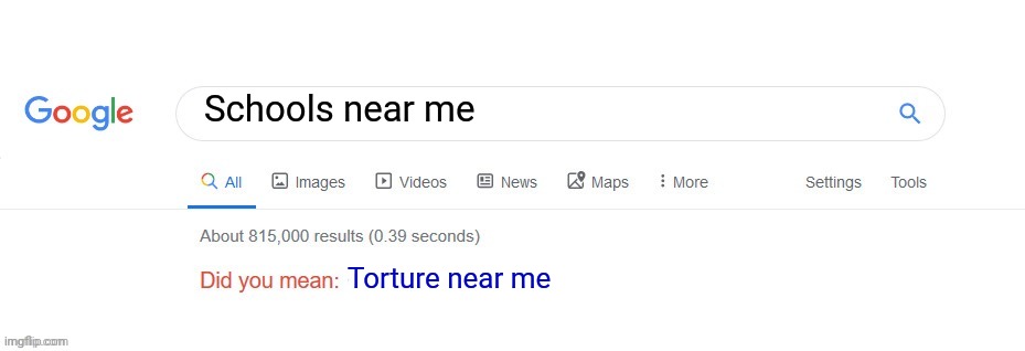 Did you mean? | Schools near me; Torture near me | image tagged in did you mean | made w/ Imgflip meme maker