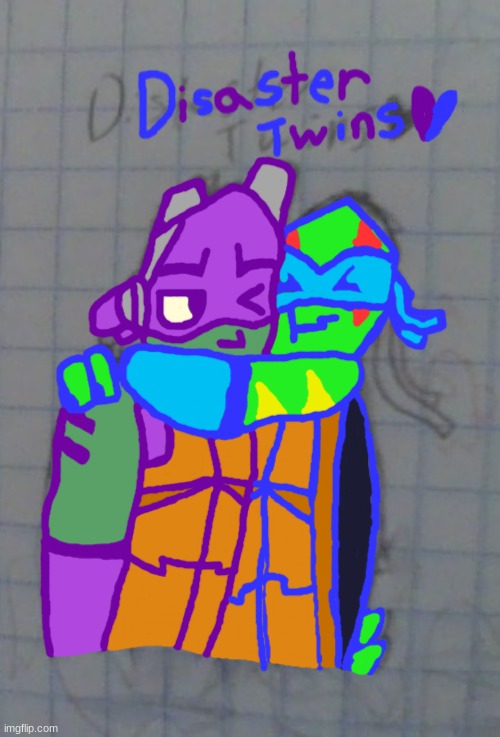 take this drawing i made :D | image tagged in disaster twins,rottmnt,leo,donnie | made w/ Imgflip meme maker