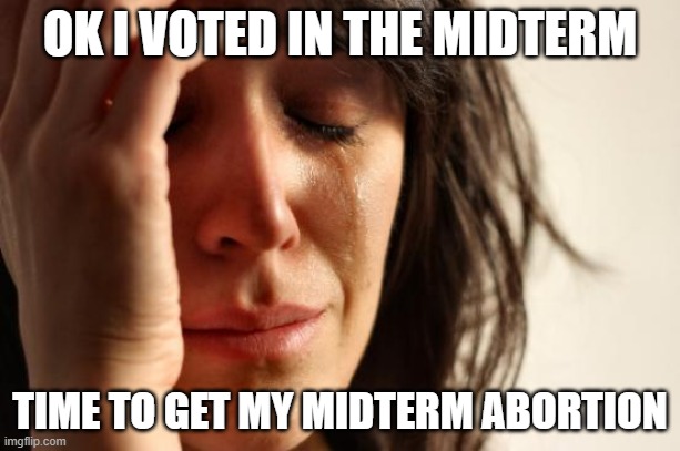 huh | OK I VOTED IN THE MIDTERM; TIME TO GET MY MIDTERM ABORTION | image tagged in memes,first world problems | made w/ Imgflip meme maker