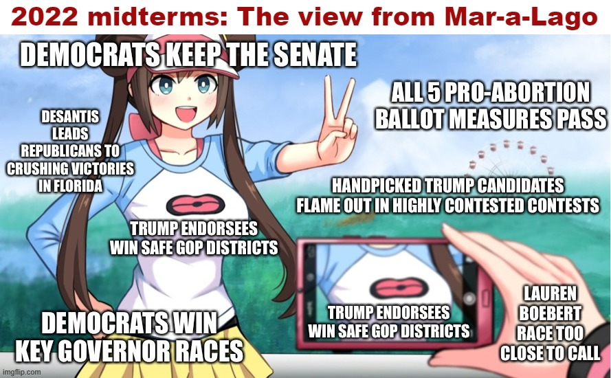 Trump’s fantastic midterms | 2022 midterms: The view from Mar-a-Lago | image tagged in 2022 midterms from trump supporter perspective,2022,midterms,trump,trump is an asshole,trump is a moron | made w/ Imgflip meme maker
