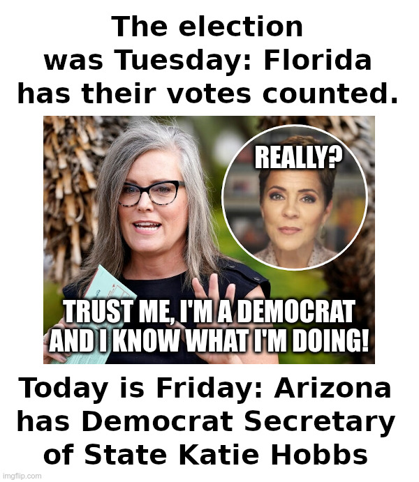 Who Could Have Seen The Arizona Fiasco Coming? | image tagged in kari lake,arizona,republican,katie hobbs,democrat,incompetent | made w/ Imgflip meme maker