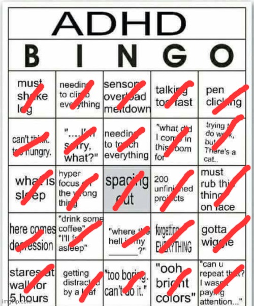 .__. | image tagged in adhd bingo | made w/ Imgflip meme maker