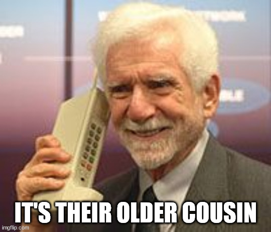 old man phone | IT'S THEIR OLDER COUSIN | image tagged in old man phone | made w/ Imgflip meme maker