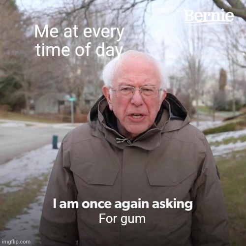 I need gum | Me at every time of day; For gum | image tagged in memes,bernie i am once again asking for your support | made w/ Imgflip meme maker