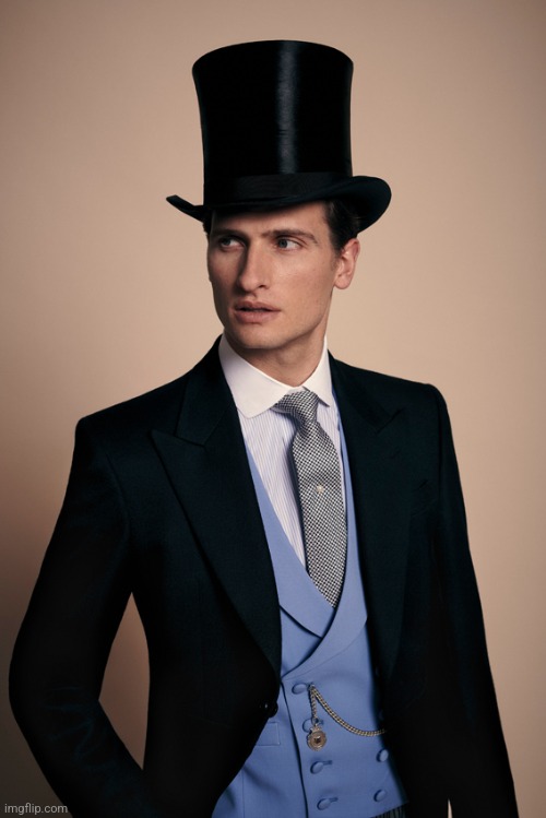 Call Me a Simp, But This Man is Hot AF! | image tagged in suit and tie,top hat | made w/ Imgflip meme maker