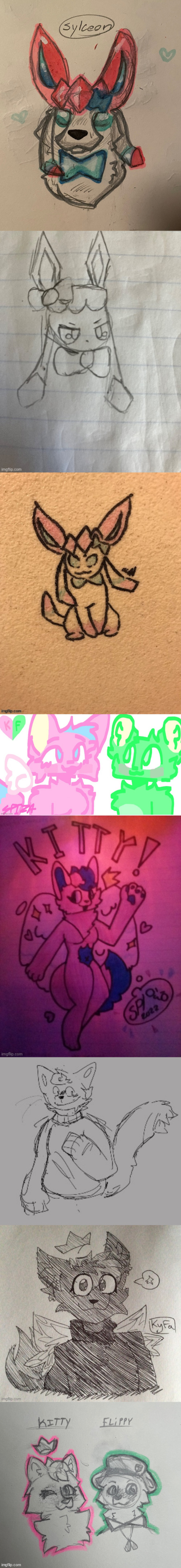 arts | image tagged in sylceon drawn by yoine,sylceon drawn by acid,flippy x kitty drawn by spi,og kitty drawn by spi,kitty drawn by fools | made w/ Imgflip meme maker