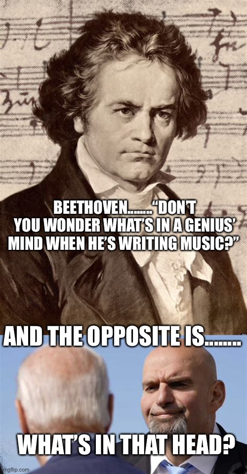 You don’t have to think, to be a Democrat patsy. | BEETHOVEN........“DON’T YOU WONDER WHAT’S IN A GENIUS’ MIND WHEN HE’S WRITING MUSIC?”; AND THE OPPOSITE IS........ WHAT’S IN THAT HEAD? | image tagged in biden,democrats,incompetence,dementia | made w/ Imgflip meme maker