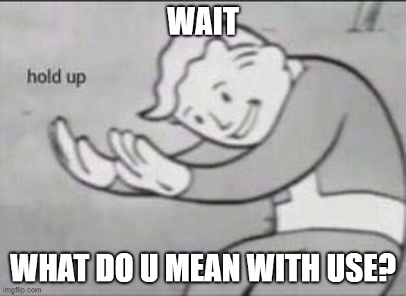 Fallout Hold Up | WAIT WHAT DO U MEAN WITH USE? | image tagged in fallout hold up | made w/ Imgflip meme maker