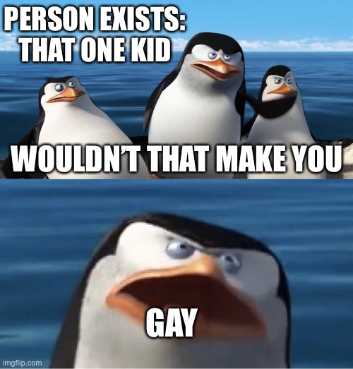 Funni | PERSON EXISTS: THAT ONE KID; WOULDN’T THAT MAKE YOU; GAY | image tagged in wouldn't that make you,gay,funni | made w/ Imgflip meme maker