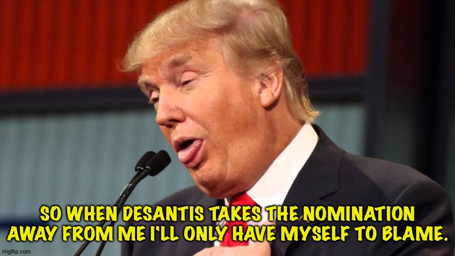 Stupid trump | SO WHEN DESANTIS TAKES THE NOMINATION AWAY FROM ME I'LL ONLY HAVE MYSELF TO BLAME. | image tagged in stupid trump | made w/ Imgflip meme maker