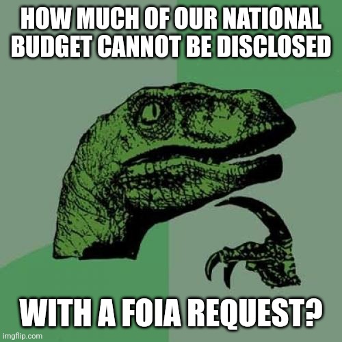 Philosoraptor Meme | HOW MUCH OF OUR NATIONAL BUDGET CANNOT BE DISCLOSED; WITH A FOIA REQUEST? | image tagged in memes,philosoraptor | made w/ Imgflip meme maker