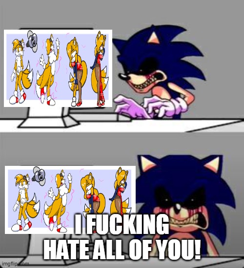 Sonic.EXE reacts to Tg Tf | I FUCKING HATE ALL OF YOU! | image tagged in sonic exe mad | made w/ Imgflip meme maker