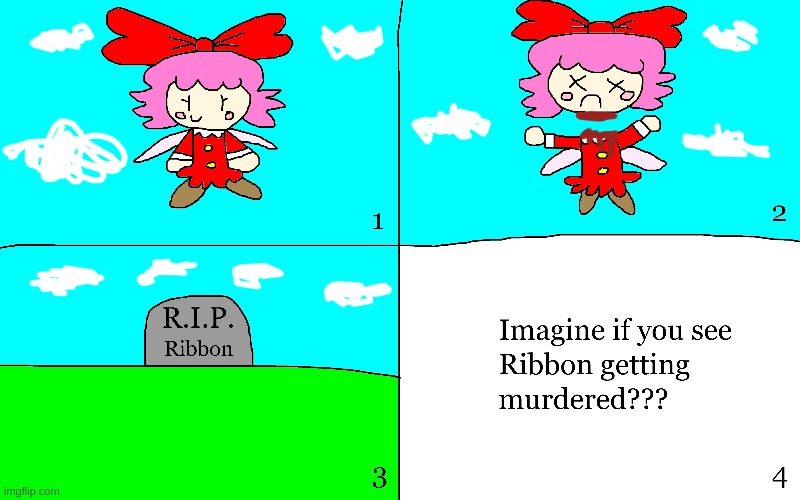 Ribbon dies from getting her head separated from her body | image tagged in kirby,comics/cartoons,gore,blood,funny,cute | made w/ Imgflip meme maker