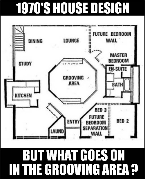 Nostalgia Time ! | 1970'S HOUSE DESIGN; BUT WHAT GOES ON IN THE GROOVING AREA ? | image tagged in home,design,1970s,groovy,front page | made w/ Imgflip meme maker
