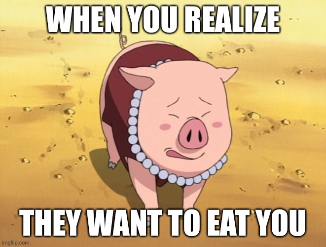 Imagine if Tonton was eaten | WHEN YOU REALIZE; THEY WANT TO EAT YOU | image tagged in tonton naruto,memes,that moment when,that moment when you realize,pig,naruto shippuden | made w/ Imgflip meme maker