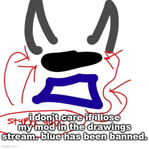 stupid ugly | i don't care if i lose my mod in the drawings stream. blue has been banned. | image tagged in stupid ugly | made w/ Imgflip meme maker
