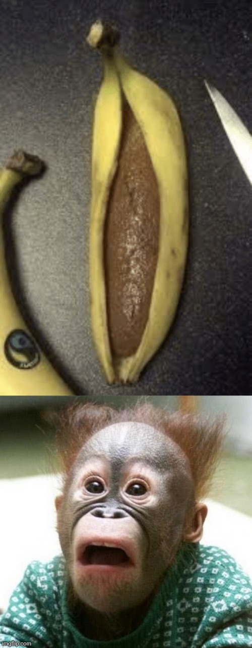 Cursed banana | image tagged in shocked monkey,cursed image,banana,bananas,memes,cursed | made w/ Imgflip meme maker