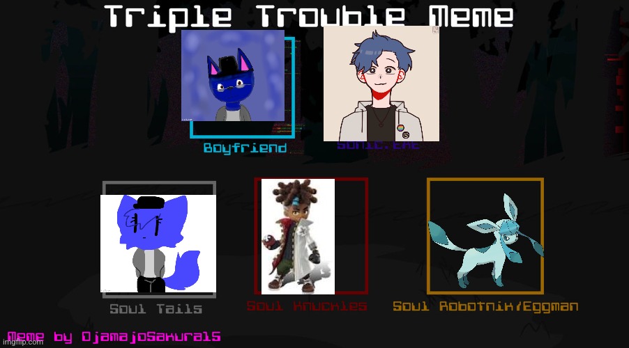 One of these things is not like the others | image tagged in fnf triple trouble template | made w/ Imgflip meme maker