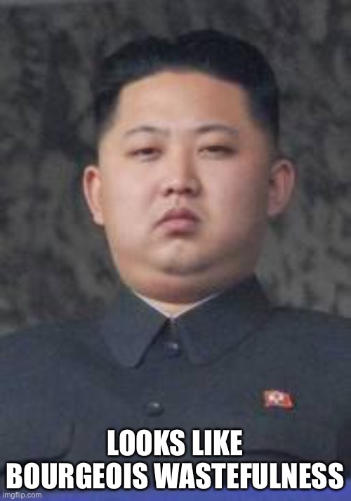 Kim Jong Un | LOOKS LIKE BOURGEOIS WASTEFULNESS | image tagged in kim jong un | made w/ Imgflip meme maker