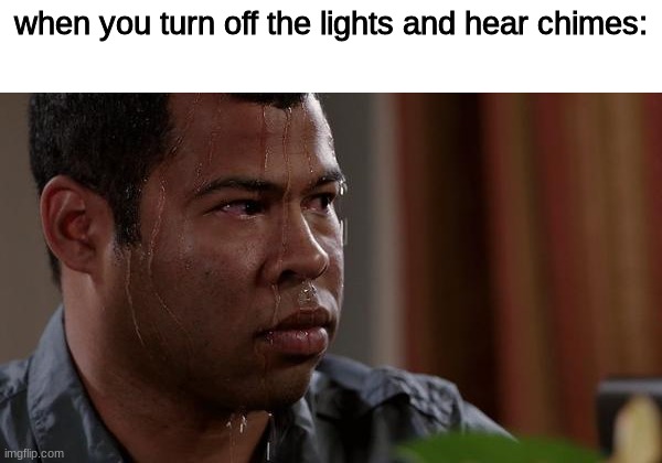 fiev nite fedy |  when you turn off the lights and hear chimes: | image tagged in sweating bullets,memes,funy | made w/ Imgflip meme maker