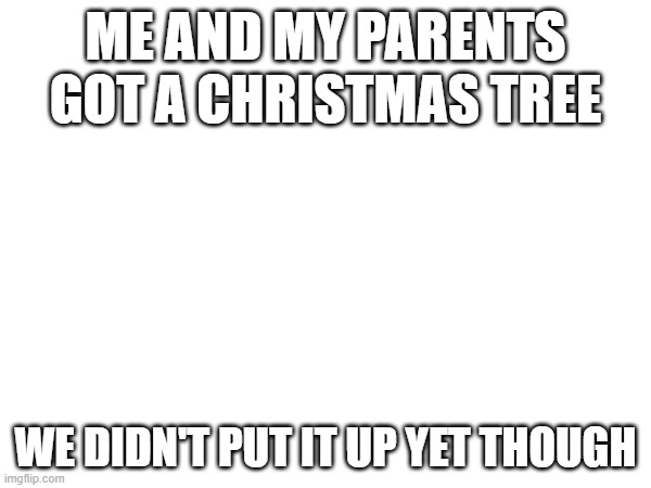 just today we did | ME AND MY PARENTS GOT A CHRISTMAS TREE; WE DIDN'T PUT IT UP YET THOUGH | made w/ Imgflip meme maker